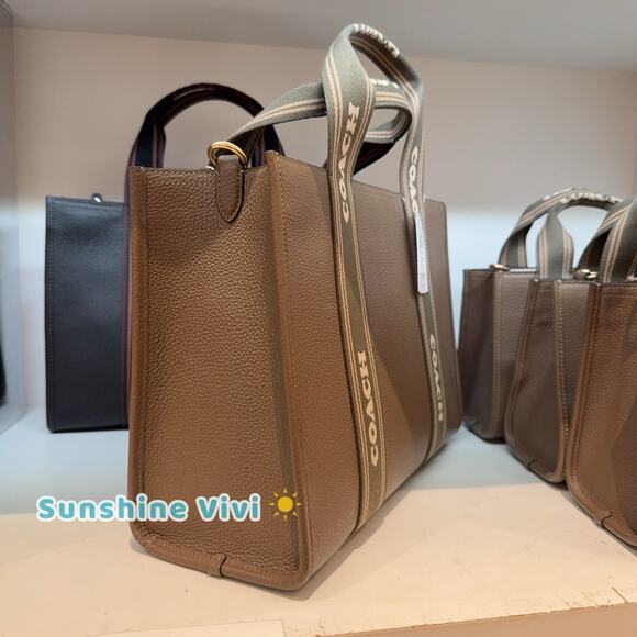 NWT Coach CBM10 Smith Tote Bag Pebble Leather And Webbing Gold/Dark Stone - Picture 5 of 7